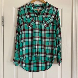 Teal Plaid Collared Button-Down